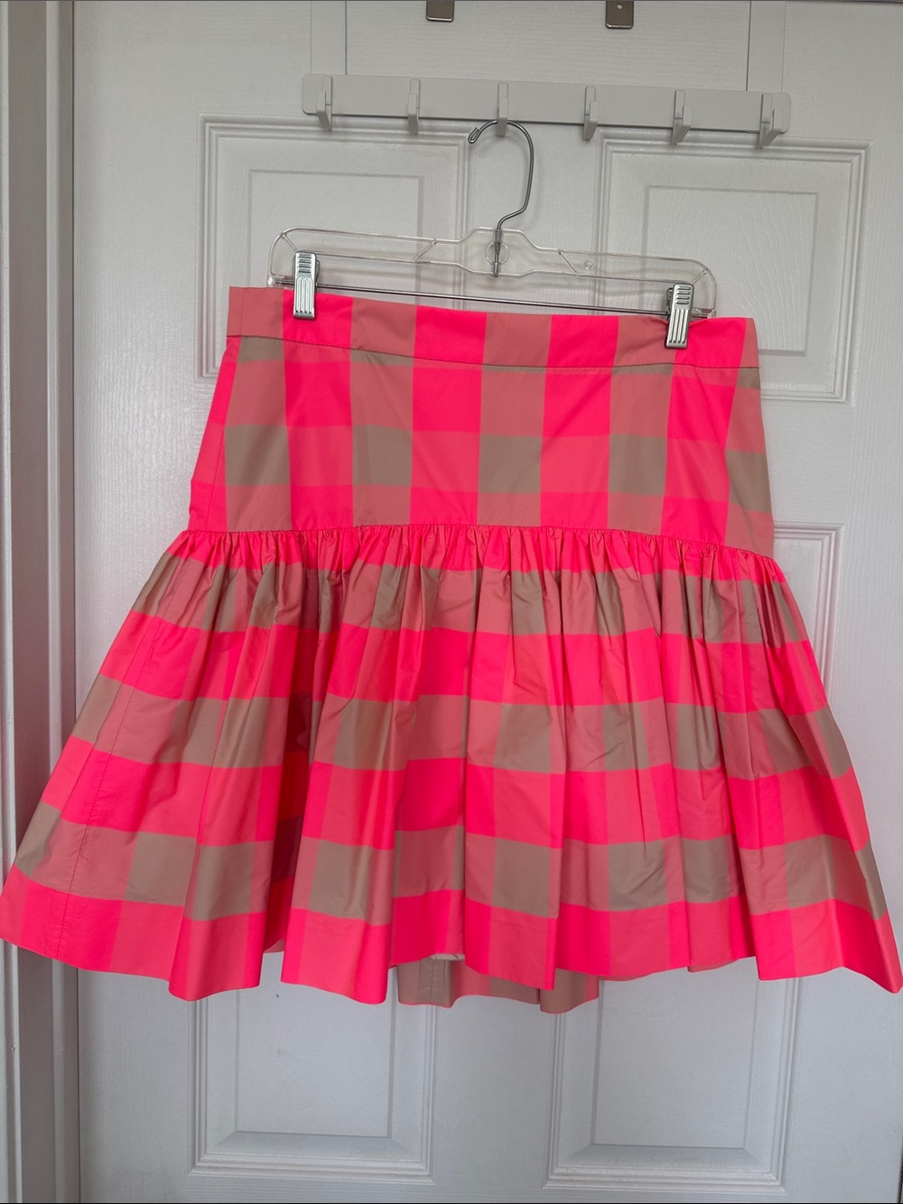 J.Crew Neon Pink & Tan Gingham Full Flare Skirt – Style F9102